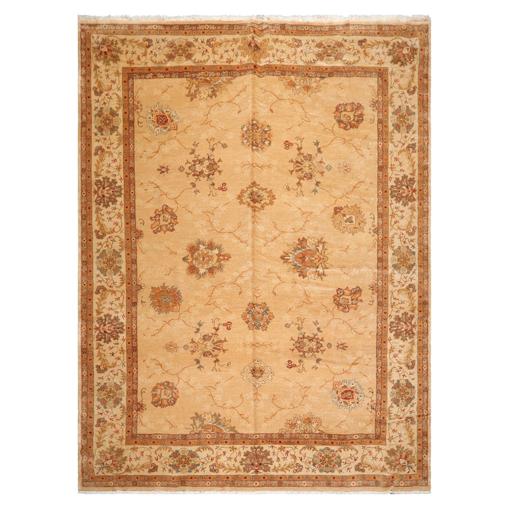 9x13 Beige, Brown, Burnt Orange Color Hand Knotted Oushak 100% Wool Traditional Oriental Rug