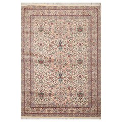6x9 Cream, Peach, Maroon Color Hand Knotted Pak Persian 100% Wool Traditional Oriental Rug