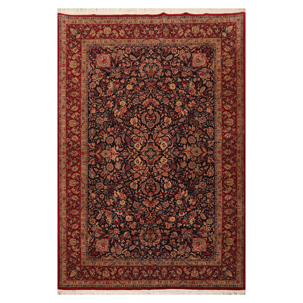 6x9 Midnight Blue, Red, Green Color Hand Knotted Sarouk 100% Wool Traditional Oriental Rug