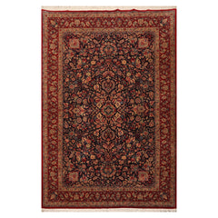 6x9 Midnight Blue, Red, Green Color Hand Knotted Sarouk 100% Wool Traditional Oriental Rug