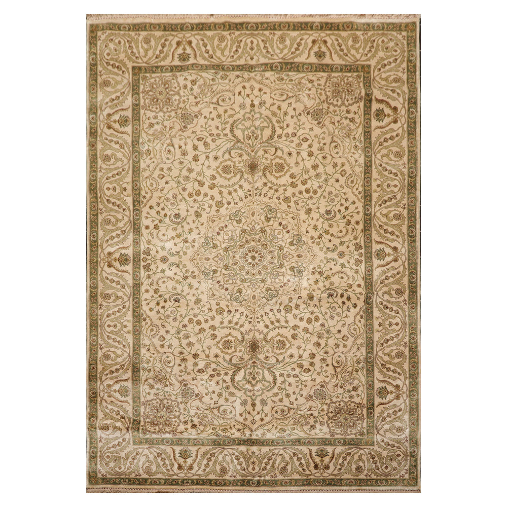 6x9 Beige, Brown, Multi Color Hand Knotted 100% Wool Traditional Oriental Rug