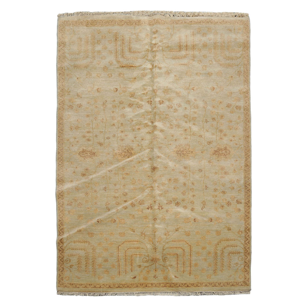 5x8 Moss, Gold, Brown Color Hand Knotted 100% Wool Transitional Oriental Rug