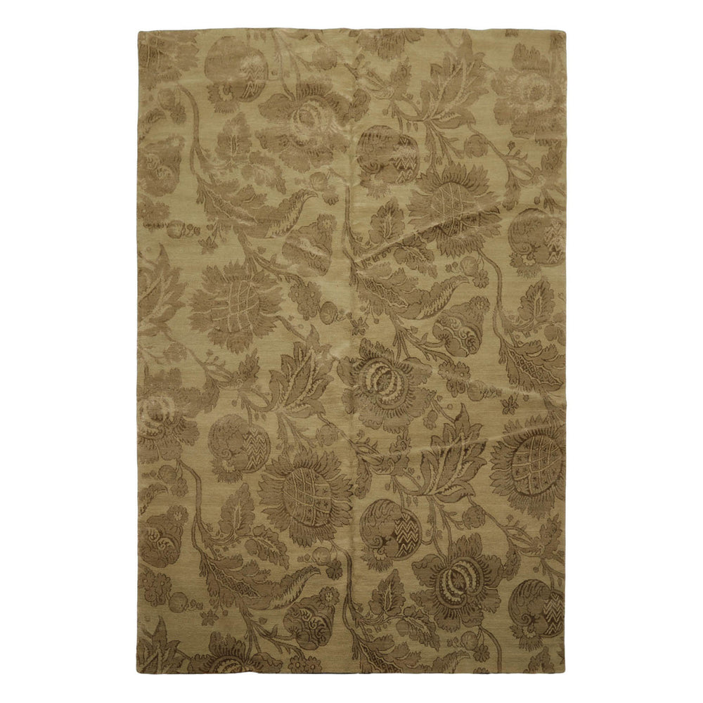6x9 Olive Green, Moss, Color Hand Knotted Wool & Silk Transitional Oriental Rug