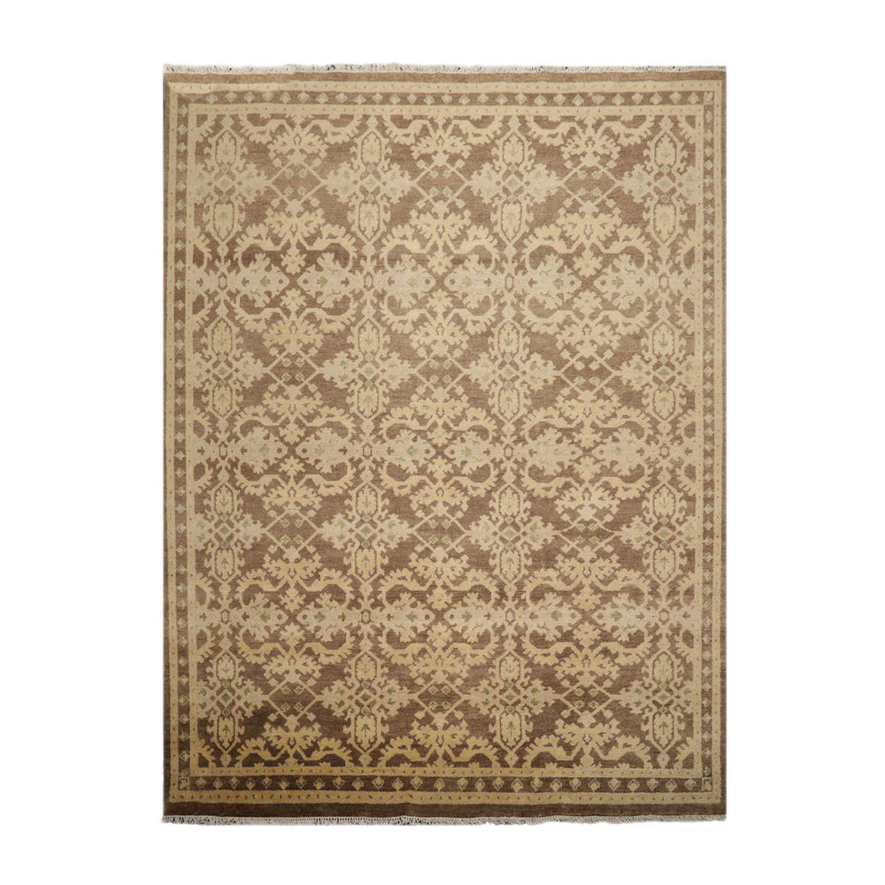 9x12 Brown, Tan, Light Gold Color Hand Knotted Turkish Oushak 100% Wool Traditional Oriental Rug