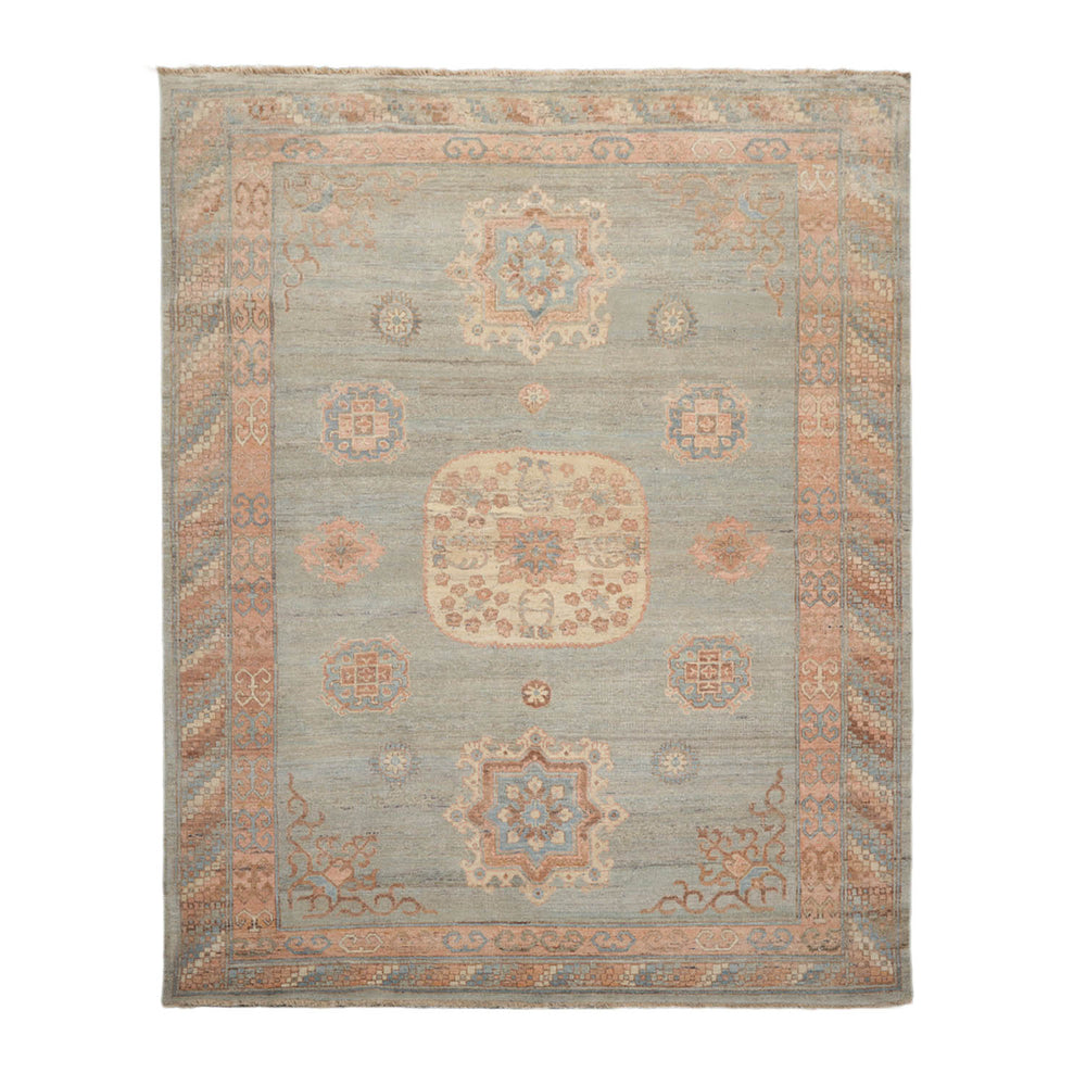 8x10 Mint, Blush, Brown Color Hand Knotted Afghan Oushak 100% Wool Traditional Oriental Rug