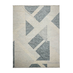 9x12 Ivory, Gray, Blue Color Hand Knotted Tibetan 100% Wool Modern Oriental Rug