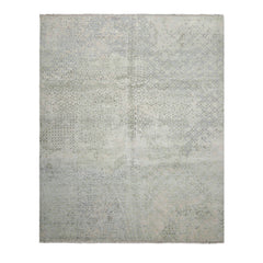 8x10 Beige, Taupe, Green Color Hand Knotted Tibetan Wool & Silk Modern Oriental Rug