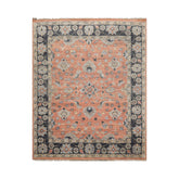 8x10 Rust, Blue, Tan Color Hand Knotted Oushak Wool Traditional Oriental Rug