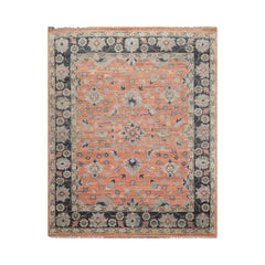 8x10 Rust, Blue, Tan Color Hand Knotted Oushak Wool Traditional Oriental Rug