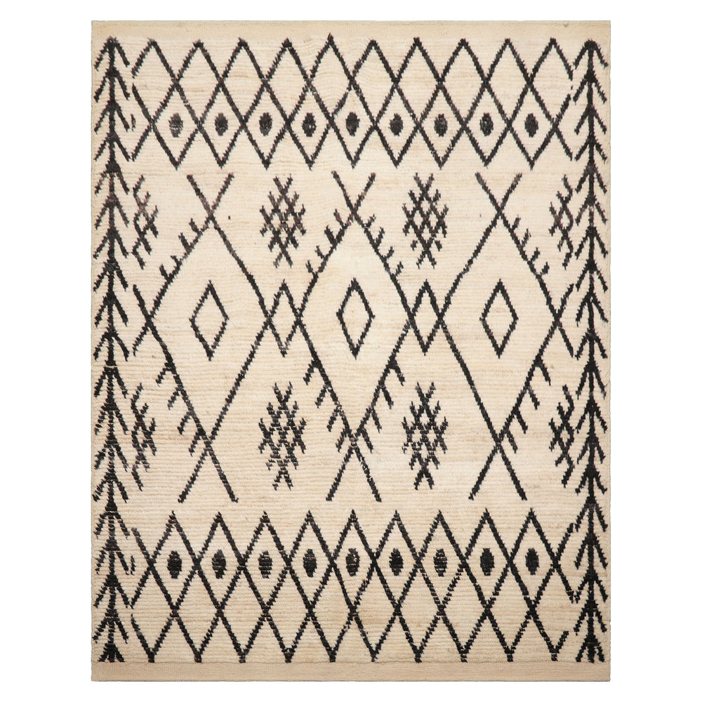 5x7 Ivory, Black, Color Hand Knotted Afghan Moroccan 100% Wool Modern & Contemporary Oriental Rug