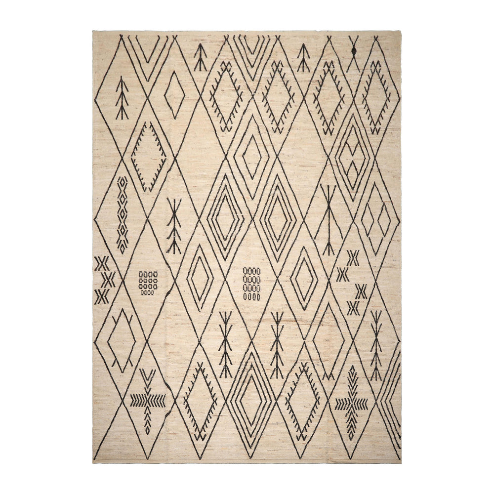 Palace Ivory, Black, Color Hand Knotted Afghan Moroccan wool Modern & Contemporary Oriental Rug