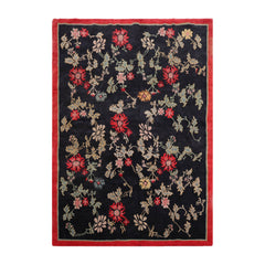 6x9 Midnight Blue, Coral, Beige Color Hand Knotted 100% Wool Traditional Oriental Rug