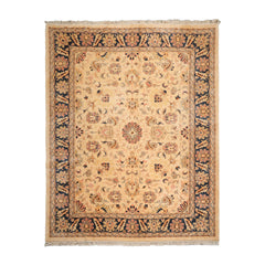 9x12 Tan, Midnight Blue, Blush Color Hand Knotted Agra 100% Wool Traditional Oriental Rug
