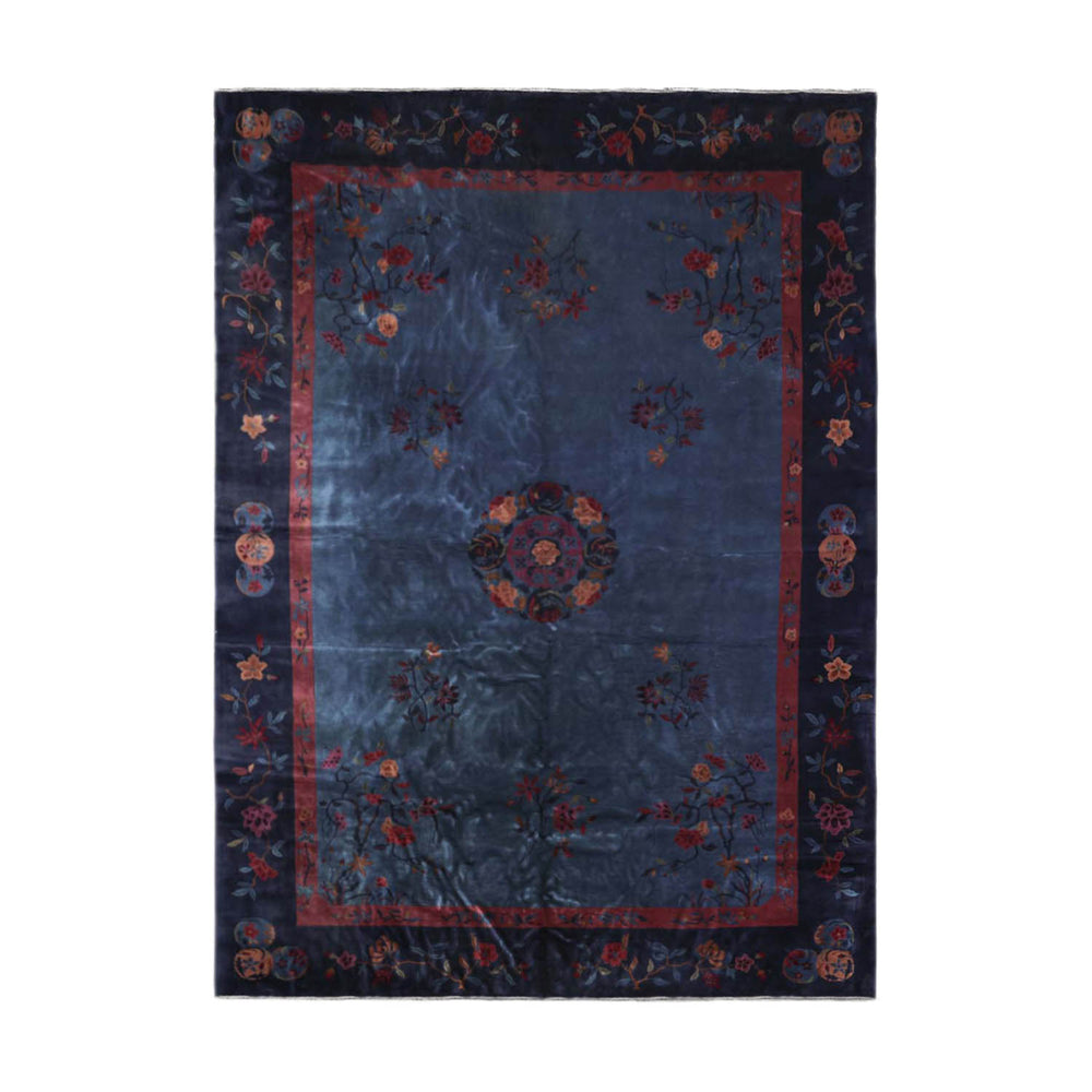 10x14 Navy, Plum, Peach Color Hand Knotted 100% Wool Traditional Oriental Rug