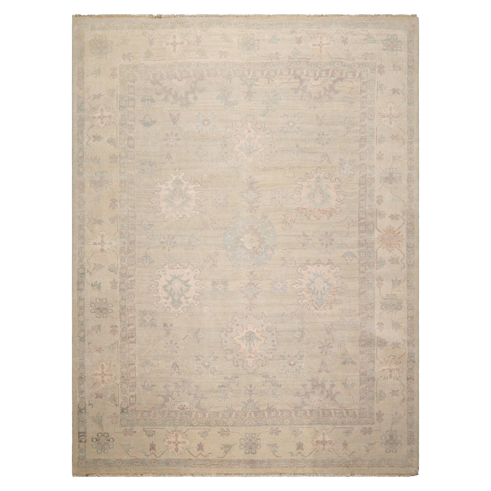 9x12 Moss, Beige, Blush Color Hand Knotted Afghan Oushak Wool Traditional Oriental Rug