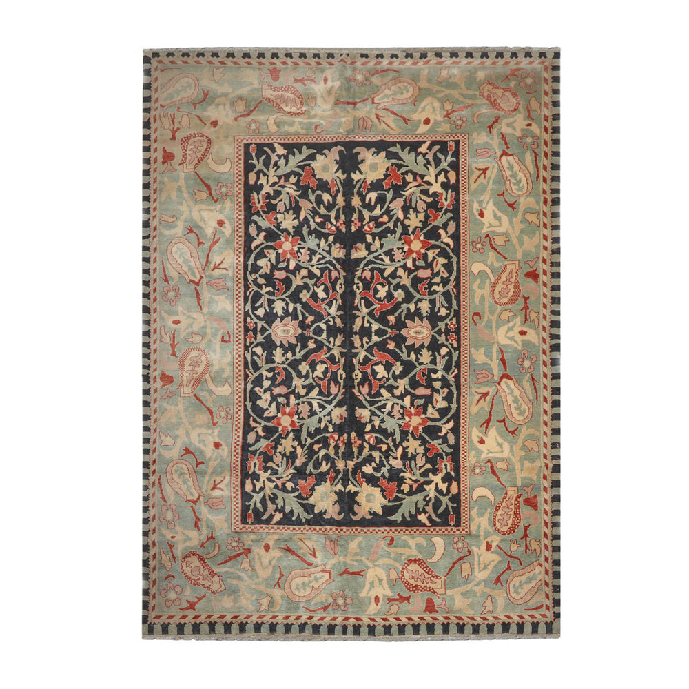 10x14 Black, Pale Aqua, Rust Color Hand Knotted 100% Wool Traditional Oriental Rug