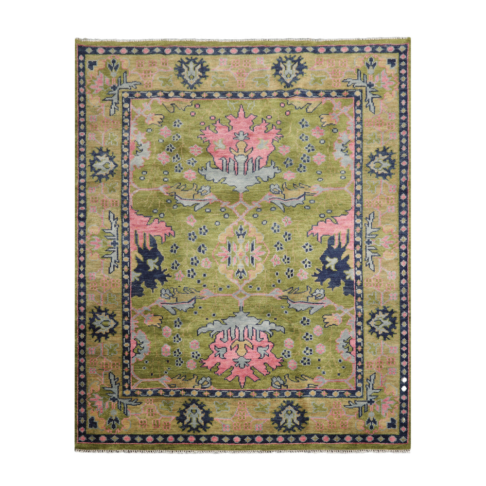 Multi Size Green Rust Navy Color Hand Knotted Oushak Wool Traditional Oriental Rug