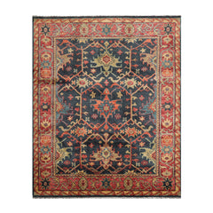 Multi Size Blue Coral Orange Color Hand Knotted Oushak Wool Oriental Rug
