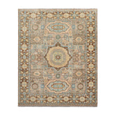 8x10 Taupe, Teal, Gold Color Hand Knotted 100% Wool Traditional Oriental Rug