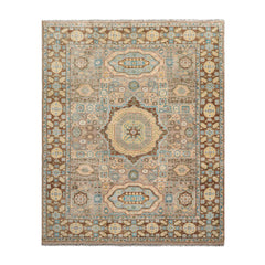 8x10 Taupe, Teal, Gold Color Hand Knotted 100% Wool Traditional Oriental Rug