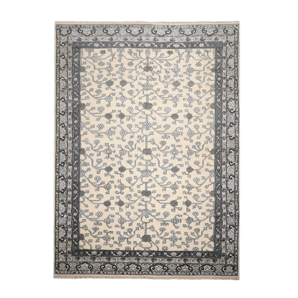 Multi Size Ivory Gray Charcoal Color Hand Knotted Oushak Wool Traditional Oriental Rug