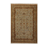 6x9 Aqua, Champagne, Brown Color Hand Knotted Agra 100% Wool Traditional Oriental Rug