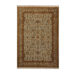 6x9 Aqua, Champagne, Brown Color Hand Knotted Agra 100% Wool Traditional Oriental Rug