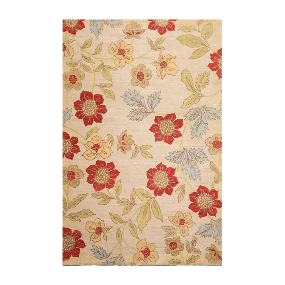 5x8 Beige, Lime, Tan Color Hand Knotted 100% Wool Transitional Oriental Rug