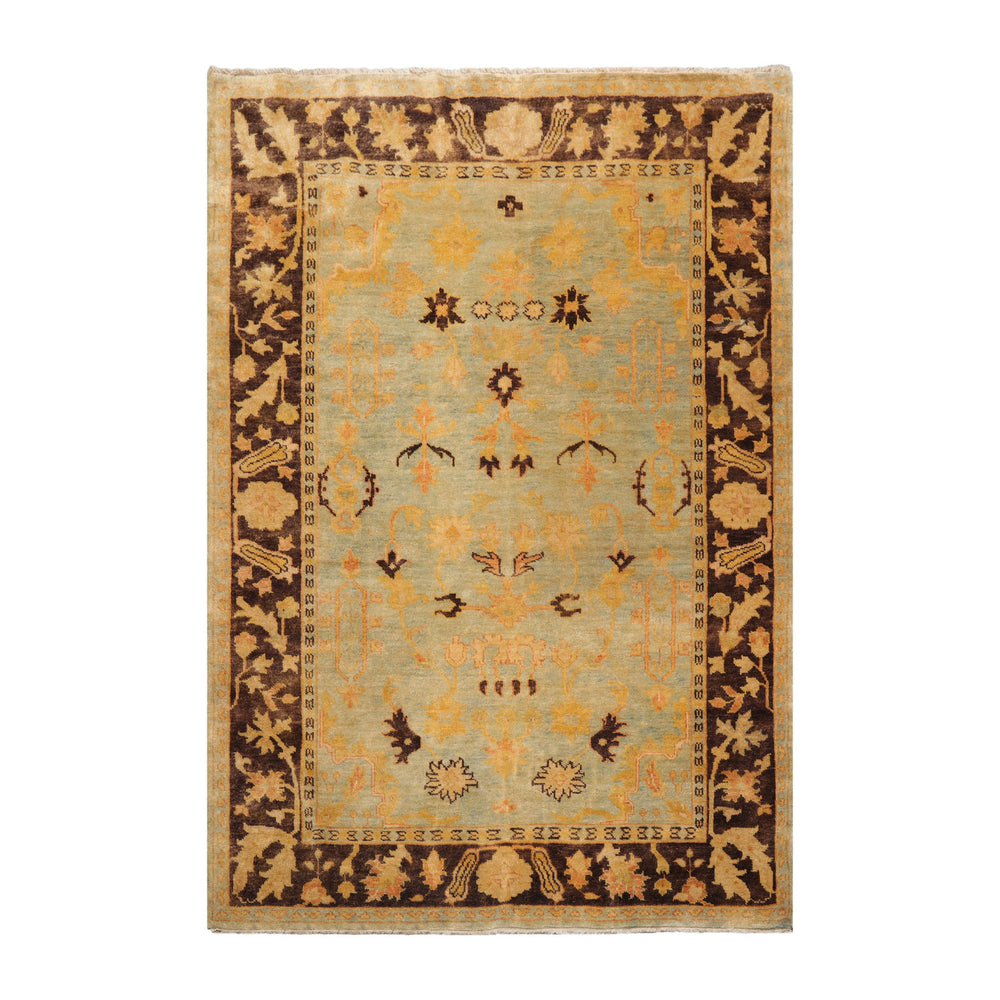 6x9 Pale Aqua, Chocolate, Gold Color Hand Knotted Oushak 100% Wool Traditional Oriental Rug