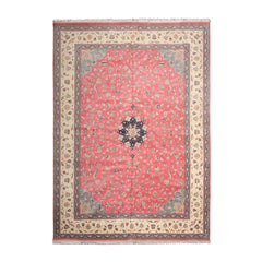 9x13 Raspberry, Ivory, Gray Color Hand Knotted Nain 100% Wool Traditional Oriental Rug