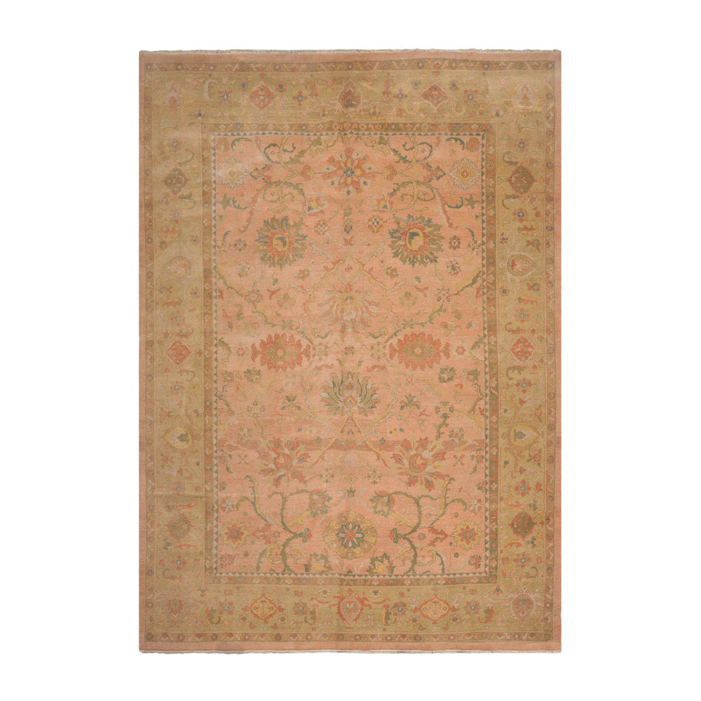 10x14 Raspberry, Pistacchio, Gold Color Hand Knotted Oushak 100% Wool Traditional Oriental Rug