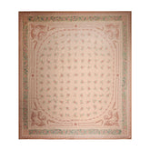 Palace Blush, Peach, Green Color Hand Knotted French Aubusson 100% Wool Traditional Oriental Rug
