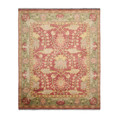 Multi Size Raspberry Green Gold Color Hand Knotted Oushak Wool Oriental Rug