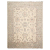 9x12 Ivory, Mint, Brown Color Hand Knotted Afghan Oushak Wool Traditional Oriental Rug