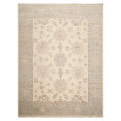 9x12 Ivory, Mint, Brown Color Hand Knotted Afghan Oushak Wool Traditional Oriental Rug