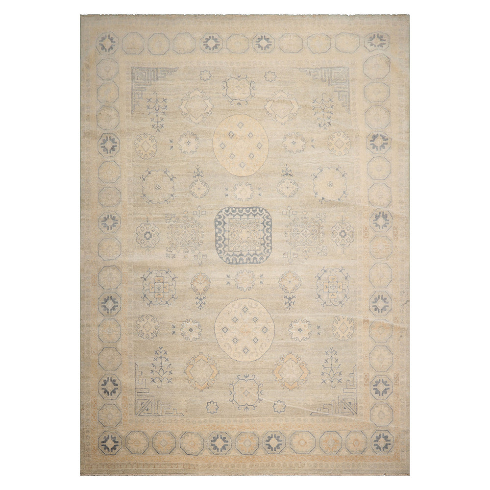 10x14 Gray, Beige, Tan Color Hand Knotted Afghan Oushak Wool Traditional Oriental Rug