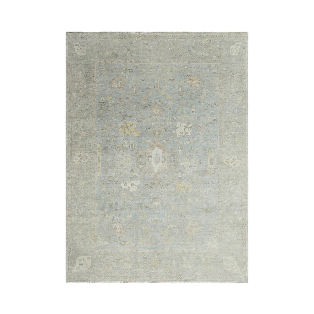 Multi Size Slate Gray Beige Color Hand Knotted Afghan Oushak Wool Traditional Oriental Rug