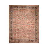 Palace Salmon, Black, Blue Color Hand Knotted Mahal 100% Wool Traditional Oriental Rug