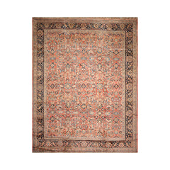 Palace Salmon, Black, Blue Color Hand Knotted Mahal 100% Wool Traditional Oriental Rug