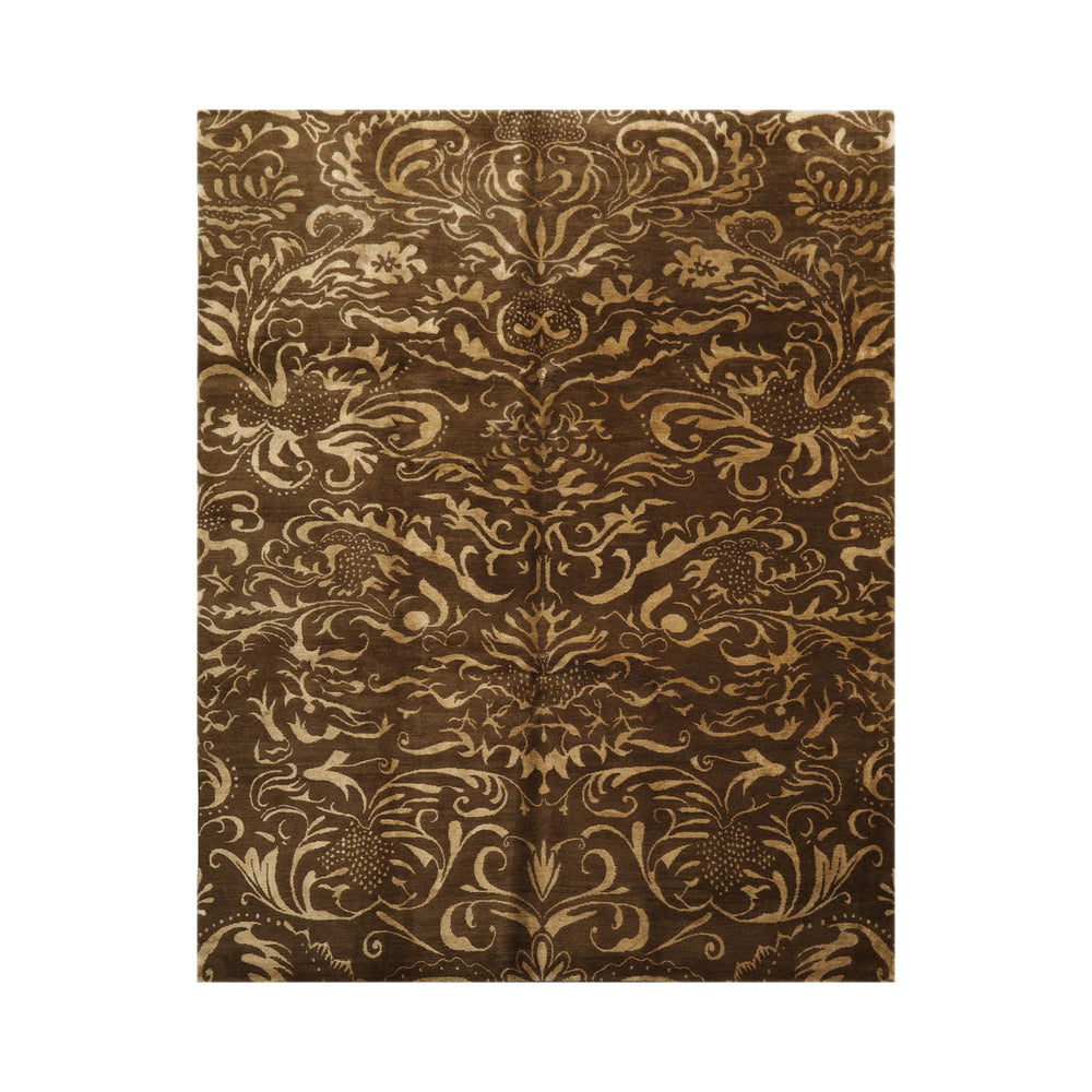 8x10 Olive, Gold, Color Hand Knotted Wool & Silk Transitional Oriental Rug