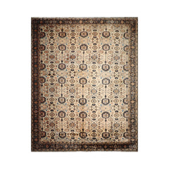Palace Ivory, Midnight Blue, Olive Green Color Hand Knotted Mahal 100% Wool Traditional Oriental Rug