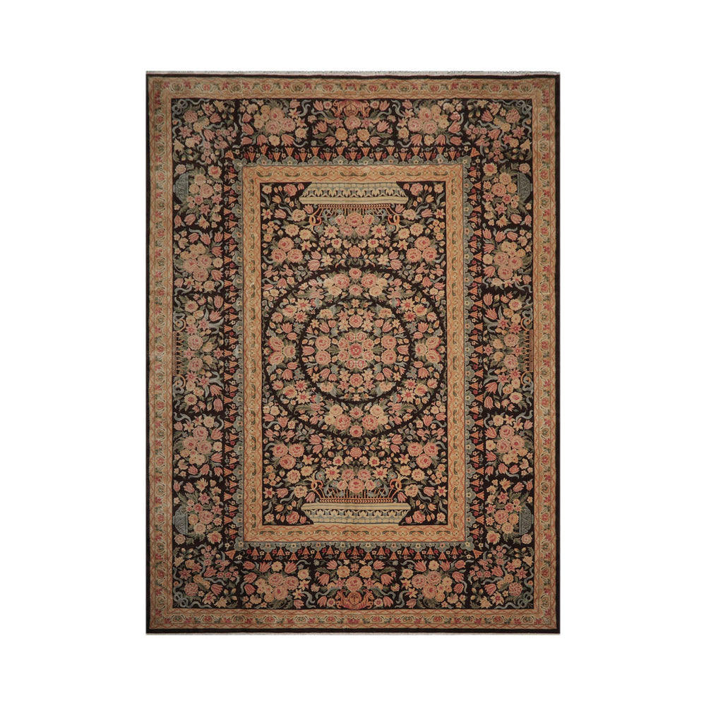 Multi Size Chocolate Tan Aqua Color Hand Knotted Wool Traditional Oriental Rug