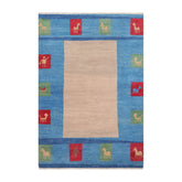 4x6 Beige, Blue, Coral Color Hand Knotted Gabbeh 100% Wool Modern & Contemporary Oriental Rug