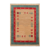 4x6 Beige, Tan, Teal Color Hand Knotted Gabbeh 100% Wool Modern & Contemporary Oriental Rug