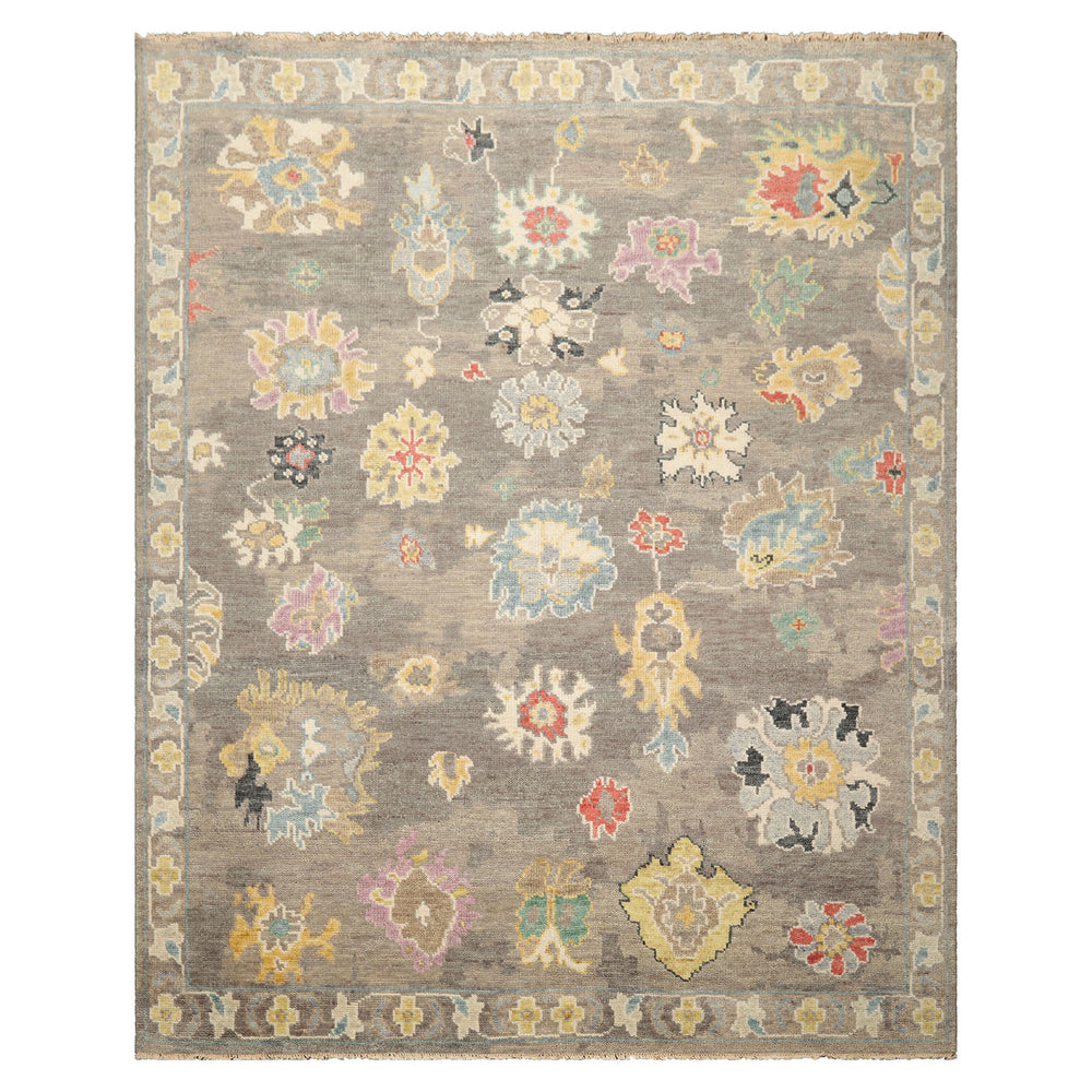 Multi Size Taupe Ivory Aqua Color Hand Knotted Oushak Wool Transitional Oriental Rug