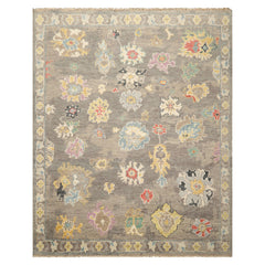 Multi Size Taupe Ivory Aqua Color Hand Knotted Oushak Wool Transitional Oriental Rug