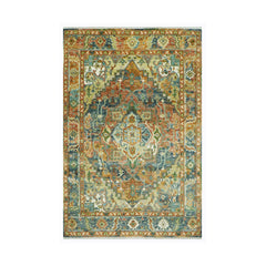 Multi Size Rust Sage Blue Color Hand Knotted Turkish Oushak Wool Traditional Oriental Rug