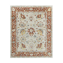 8x10 Beige, Burnt Orange, Gold Color Hand Knotted Oushak Wool Traditional Oriental Rug