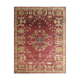 9x12 Raspberrry, Sage, Gold Color Hand Knotted Oushak Wool Traditional Oriental Rug