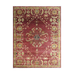 9x12 Raspberrry, Sage, Gold Color Hand Knotted Oushak Wool Traditional Oriental Rug